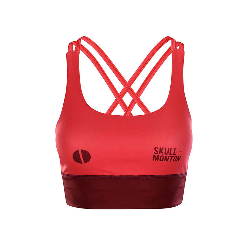 red strappy sports bra